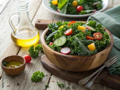 Fresh Leafy Green Salad with Kale and Spinach - Healthy Vegan Meal Idea