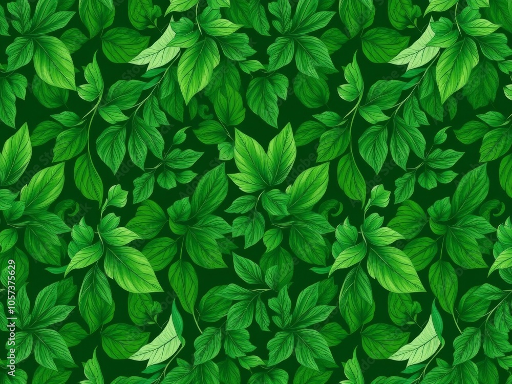 Green leaves pattern with intricate details, perfect for textile design, wallpaper, wrapping paper, and wall art, green, botany Green leaves pattern with intricate details, perfect for textile design, wallpaper, wrapping paper, and wall art, green, botany