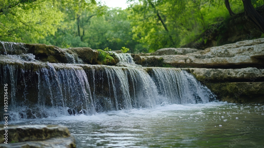 Beautiful limestone waterfall, with cascading water, tranquil natural setting,