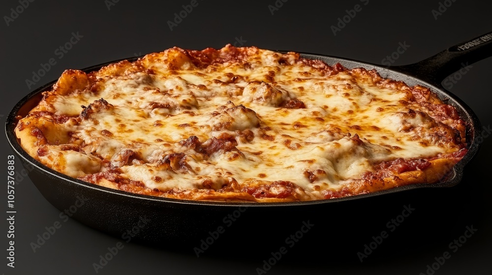 Chicago deep-dish pizza overflowing with layers of cheese and rich tomato sauce, served in a deep cast-iron skillet, photorealistic Chicago deep-dish pizza overflowing with layers of cheese and rich tomato sauce, served in a deep cast-iron skillet, photorealistic