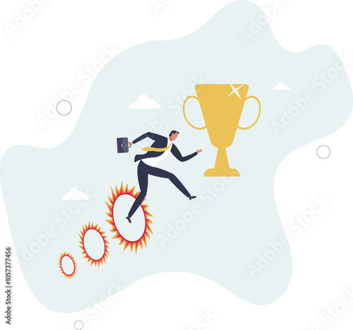 Business challenge, obstacle, risk or danger to overcome to become success, achievement or reward for work effort concept.flat characters.