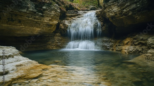 Breathtaking limestone waterfall, with clear water flowing