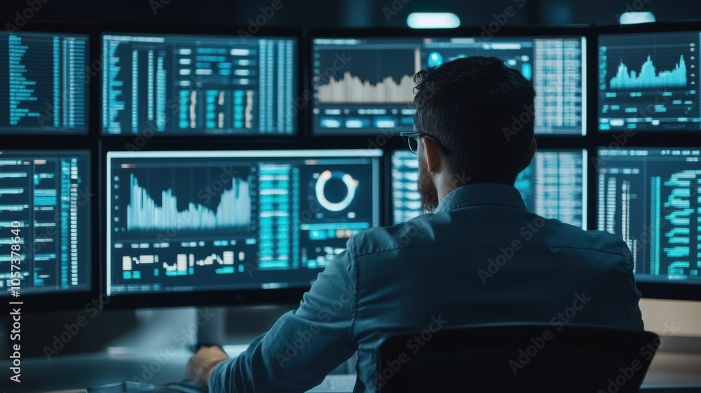 Business analyst with a computer dashboard, managing customer Business analyst with a computer dashboard, managing customer