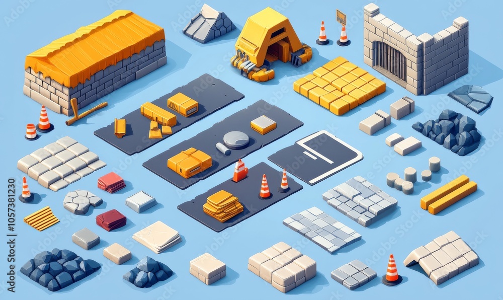 Isometric road construction element Road tiles icon Online game elements or infographics object flat 3D isometric buildings and landmarks collection vector illustration Isometric road construction element Road tiles icon Online game elements or infographics object flat 3D isometric buildings and landmarks collection vector illustration