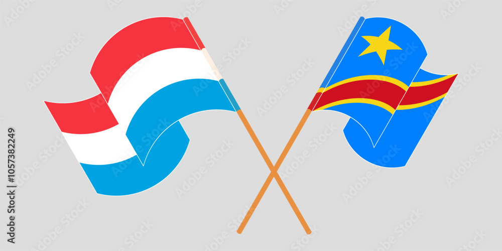 Crossed and waving flags of Luxembourg and Democratic Republic of the Congo. Vector illustration Crossed and waving flags of Luxembourg and Democratic Republic of the Congo. Vector illustration