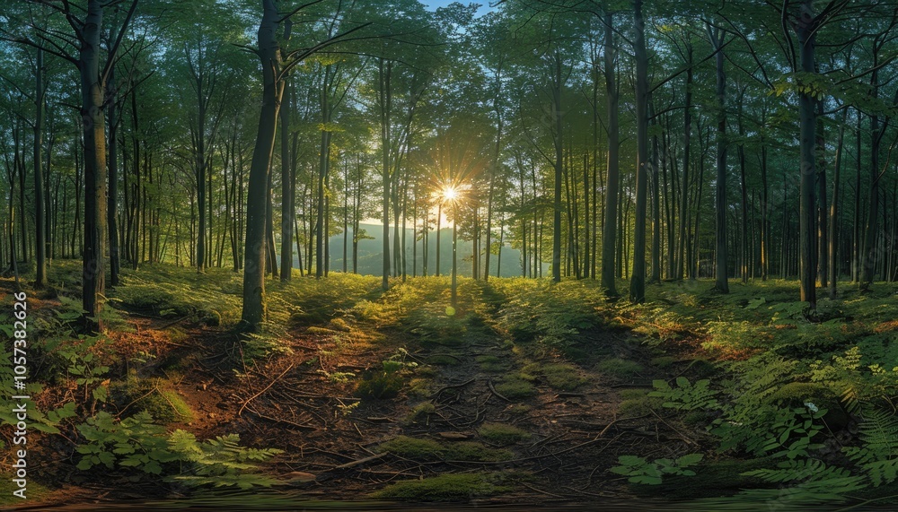 Obraz premium Sunbeams Filtering Through a Dense Forest Canopy