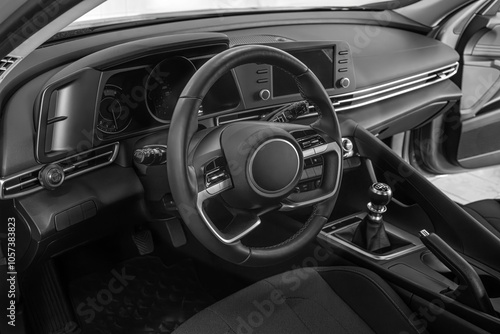 Obraz na płótnie Modern car interior. Car interior and dashboard with gearbox. w salonie