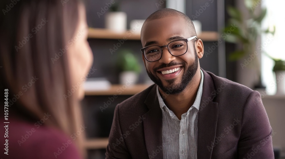 Happy insurance agent discussing policy details with a client, Happy insurance agent discussing policy details with a client,