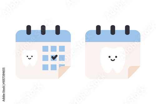 Dental calendar icon set. Healthcare, medicine, treatment, hygiene, oral care, dentist appointment, service concepts. Flat cartoon vector design isolated illustration.