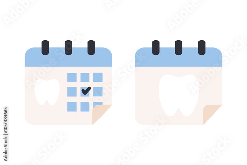 Dental calendar icon set. Healthcare, medicine, treatment, hygiene, oral care, dentist appointment, service concepts. Flat vector design isolated illustration.