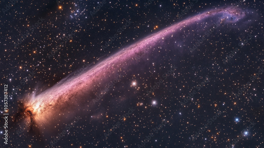 Burning comet tail streaking across the night sky, surrounded by bright stars and deep nebulae generative ai Burning comet tail streaking across the night sky, surrounded by bright stars and deep nebulae generative ai