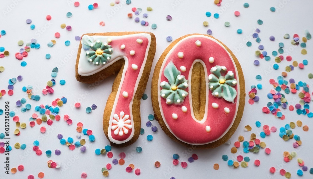 Decorated cookie, number 70, image for birthday or anniversary celebration Decorated cookie, number 70, image for birthday or anniversary celebration