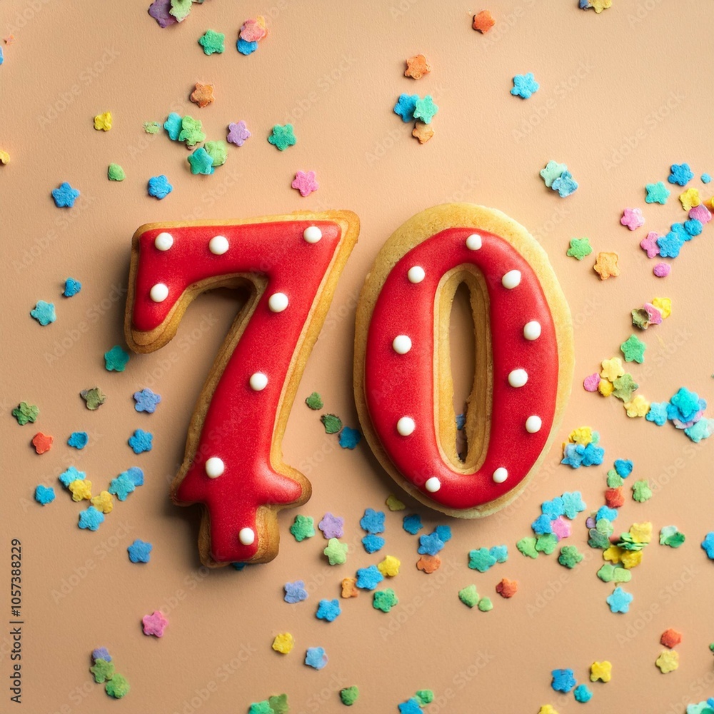 Decorated cookie, number 70, image for birthday or anniversary celebration
