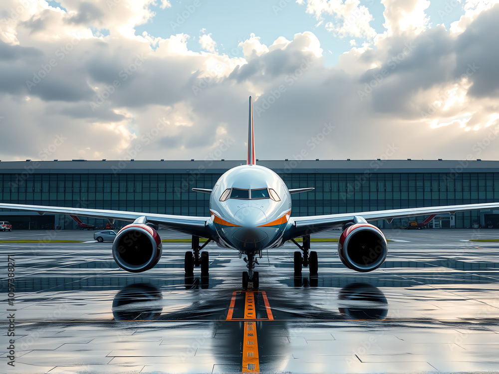 © Vectplus - airplane parked on the tarmac, ready for departure at a bustling airport