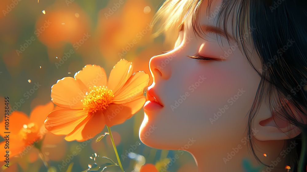 Fototapeta premium Enchanting Floral Close-Up in Anime Art: Manga Flower Illustration
