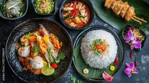 Luxurious Thai royal food, vibrant colors and intricate details,