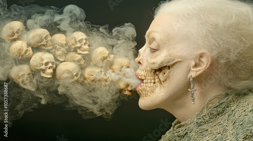 Old undead witch exhaling deadly curse photo