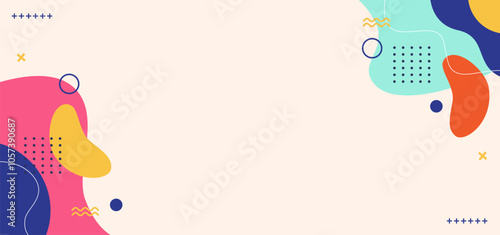 A colorful background with a lot of shapes and lines. The background is a mix of different colors and shapes, giving it a playful and creative vibe