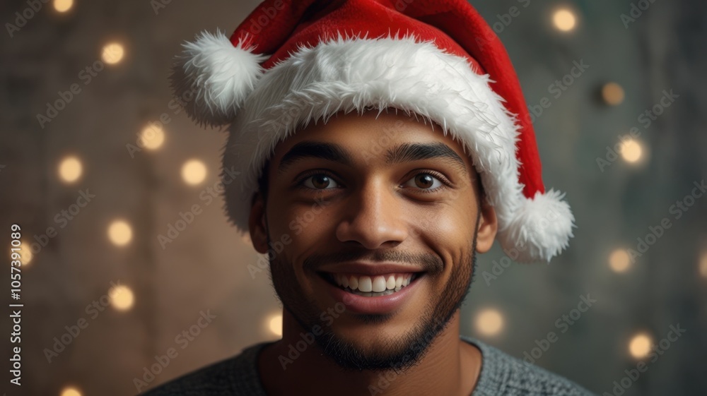 Man wearing a Santa hat smiling for the camera Man wearing a Santa hat smiling for the camera
