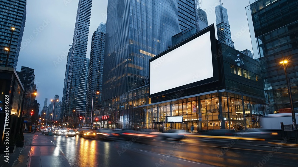 Empty Billboard on a Tall Building in Urban Setting Empty Billboard on a Tall Building in Urban Setting
