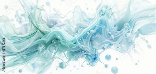 Abstract Fluid Green and Blue Ink Swirling in Light Background