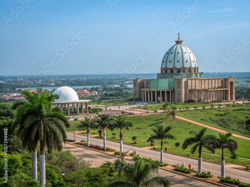Stunning High Dynamic Range View of Yamoussoukro, Ivory Coast - Architectural Wonders and Lush Landscapes