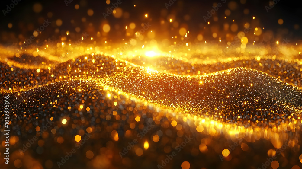 Golden Abstract 3D Background with Glittering Particles Golden Abstract 3D Background with Glittering Particles