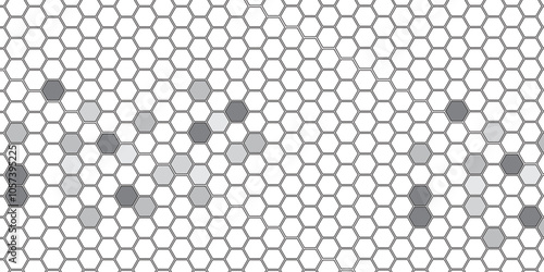 Vector geometric seamless texture symbol. Hexagon, bees hive cells pattern. Bee honey shapes. Abstract pattern with hexagonal white and gray technology line paper background.   Stylish grid texture. 
