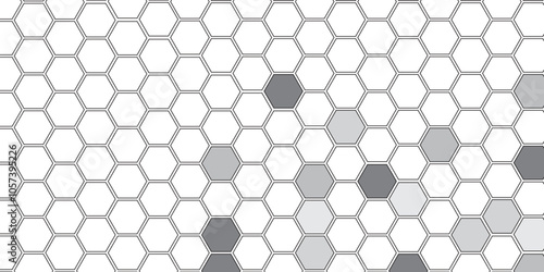 Vector geometric seamless texture symbol. Hexagon, bees hive cells pattern. Bee honey shapes. Abstract pattern with hexagonal white and gray technology line paper background.   Stylish grid texture. 
