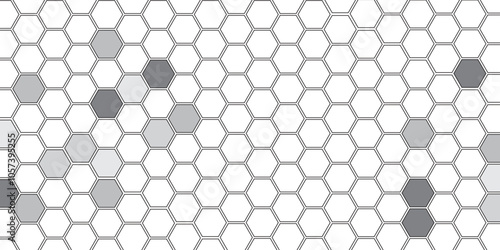Vector geometric seamless texture symbol. Hexagon, bees hive cells pattern. Bee honey shapes. Abstract pattern with hexagonal white and gray technology line paper background.   Stylish grid texture. 
