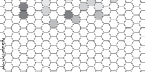 Vector geometric seamless texture symbol. Hexagon, bees hive cells pattern. Bee honey shapes. Abstract pattern with hexagonal white and gray technology line paper background.   Stylish grid texture. 
