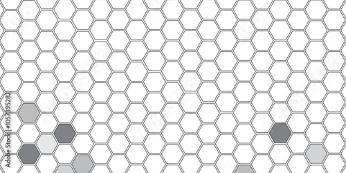 Vector geometric seamless texture symbol. Hexagon, bees hive cells pattern. Bee honey shapes. Abstract pattern with hexagonal white and gray technology line paper background.   Stylish grid texture. 

