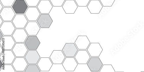 Vector geometric seamless texture symbol. Hexagon, bees hive cells pattern. Bee honey shapes. Abstract pattern with hexagonal white and gray technology line paper background.   Stylish grid texture. 
