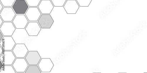 Vector geometric seamless texture symbol. Hexagon, bees hive cells pattern. Bee honey shapes. Abstract pattern with hexagonal white and gray technology line paper background.   Stylish grid texture. 
