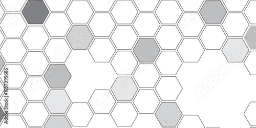 Vector geometric seamless texture symbol. Hexagon, bees hive cells pattern. Bee honey shapes. Abstract pattern with hexagonal white and gray technology line paper background.   Stylish grid texture. 
