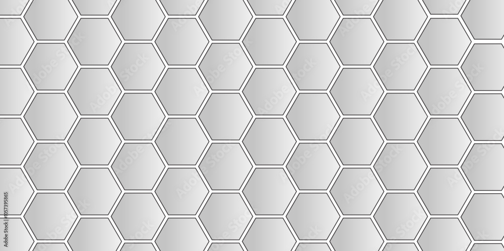 Fototapeta premium Vector geometric seamless texture symbol. Hexagon, bees hive cells pattern. Bee honey shapes. Abstract pattern with hexagonal white and gray technology line paper background. Stylish grid texture. 