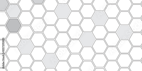 Vector geometric seamless texture symbol. Hexagon, bees hive cells pattern. Bee honey shapes. Abstract pattern with hexagonal white and gray technology line paper background.   Stylish grid texture. 
