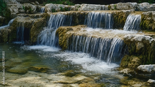 Stunning limestone waterfall, serene and tranquil,