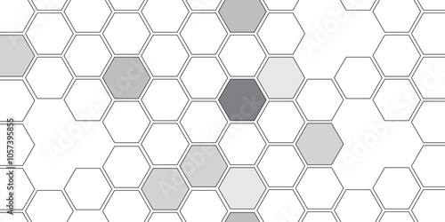 Vector geometric seamless texture symbol. Hexagon, bees hive cells pattern. Bee honey shapes. Abstract pattern with hexagonal white and gray technology line paper background.   Stylish grid texture. 
