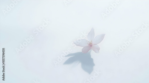 A delicate pink flower casts a soft shadow against a light background, evoking tranquility.