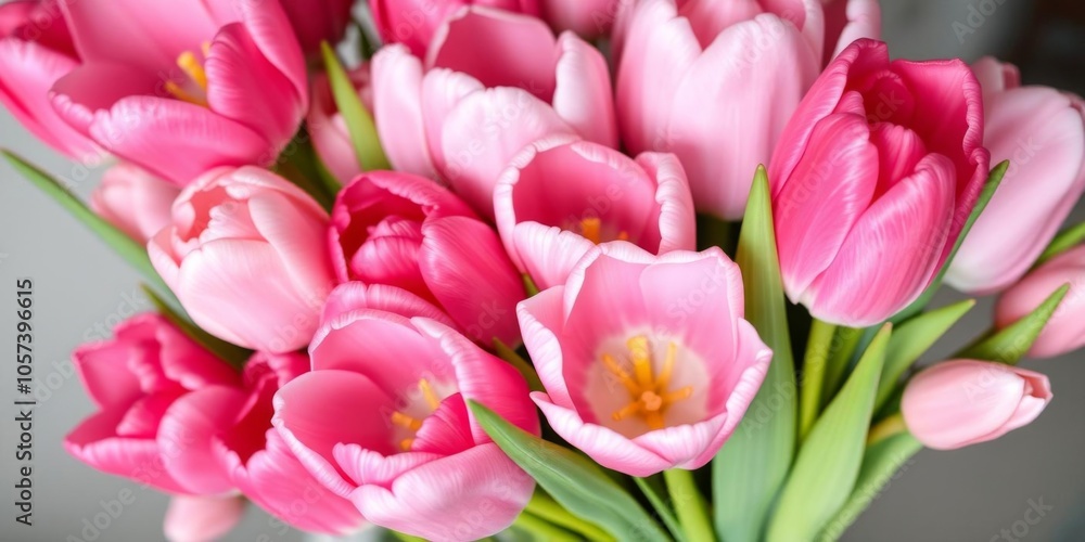 Bouquet of light pink tulip flowers on soft pink background, vibrant, flowers Bouquet of light pink tulip flowers on soft pink background, vibrant, flowers