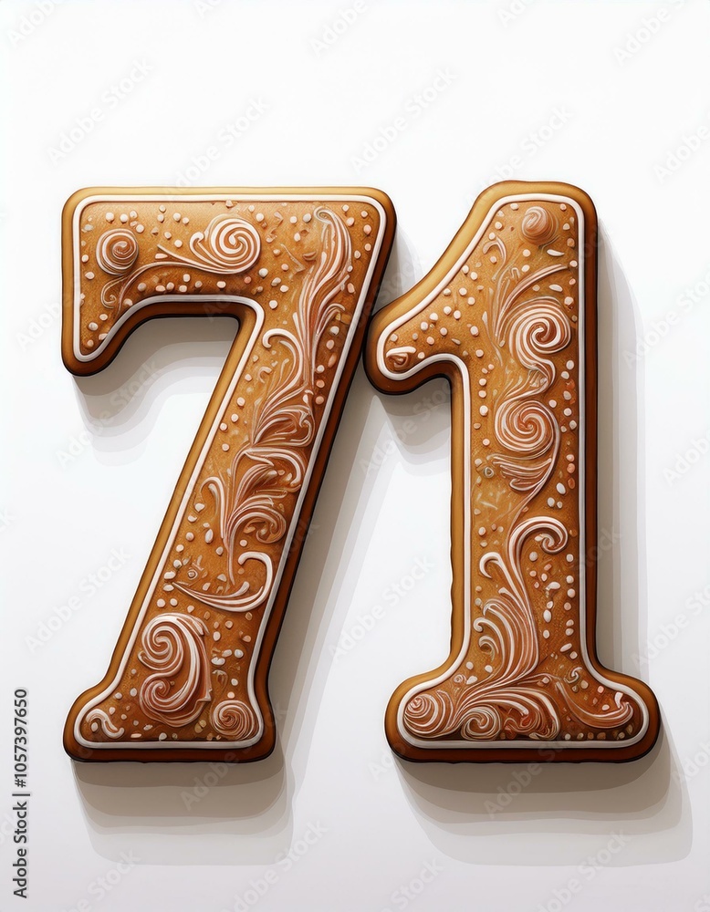 Decorated cookie, number 71, image for birthday or anniversary celebration Decorated cookie, number 71, image for birthday or anniversary celebration