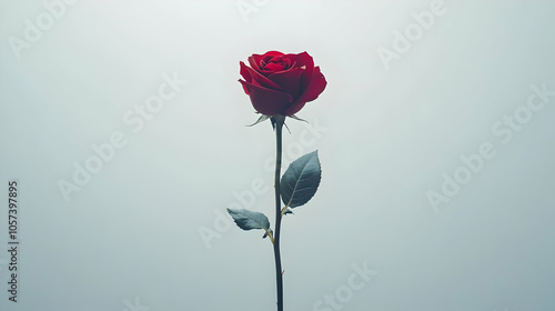 A solitary red rose stands elegantly against a soft, muted background.