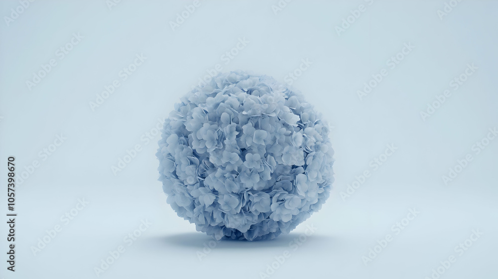 A soft blue spherical object resembling a cluster of flowers or petals. A soft blue spherical object resembling a cluster of flowers or petals.