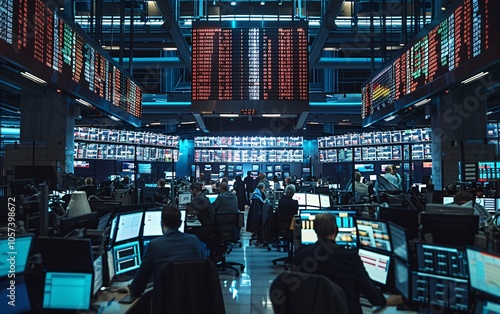 Stock Market Trading A bustling stock exchange floor