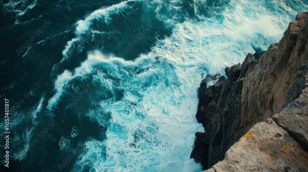 A coastal cliff with waves crashing against the rocks below A coastal cliff with waves crashing against the rocks below