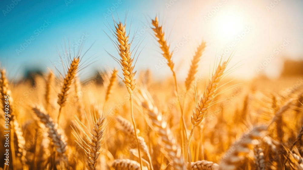 A field of wheat swaying in the wind under a bright sun A field of wheat swaying in the wind under a bright sun