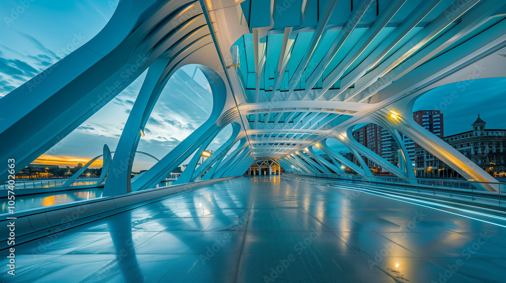Fototapeta premium Abstract Urban Architecture at Dusk with Geometric Forms and Monochromatic Touch
