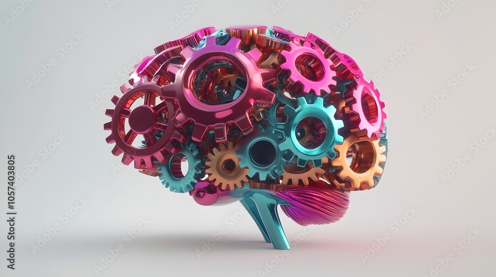 Boldly envisioned 3D rendered brain architecture formed by vibrant interlocking metallic cogs and gears symbolizing the expansive potential and creativity of the human mind in a surreal Boldly envisioned 3D rendered brain architecture formed by vibrant interlocking metallic cogs and gears symbolizing the expansive potential and creativity of the human mind in a surreal