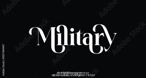 Military premium luxury elegant alphabet letters and numbers. Elegant wedding typography classic serif font decorative vintage retro. Creative vector illustration
